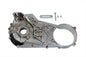 Chrome 3/4 inch offset inner primary cover for drive line by MOTORSHOP, showcasing a polished, durable motorcycle part.