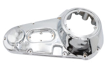 Load image into Gallery viewer, Chrome outer primary cover for motorcycle drive line by Motorshop, factory sample with sleek chrome finish and detailed design.