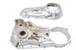 V-Twin chrome primary cover set for drive line, factory sample with polished finish, designed for motorcycle applications.