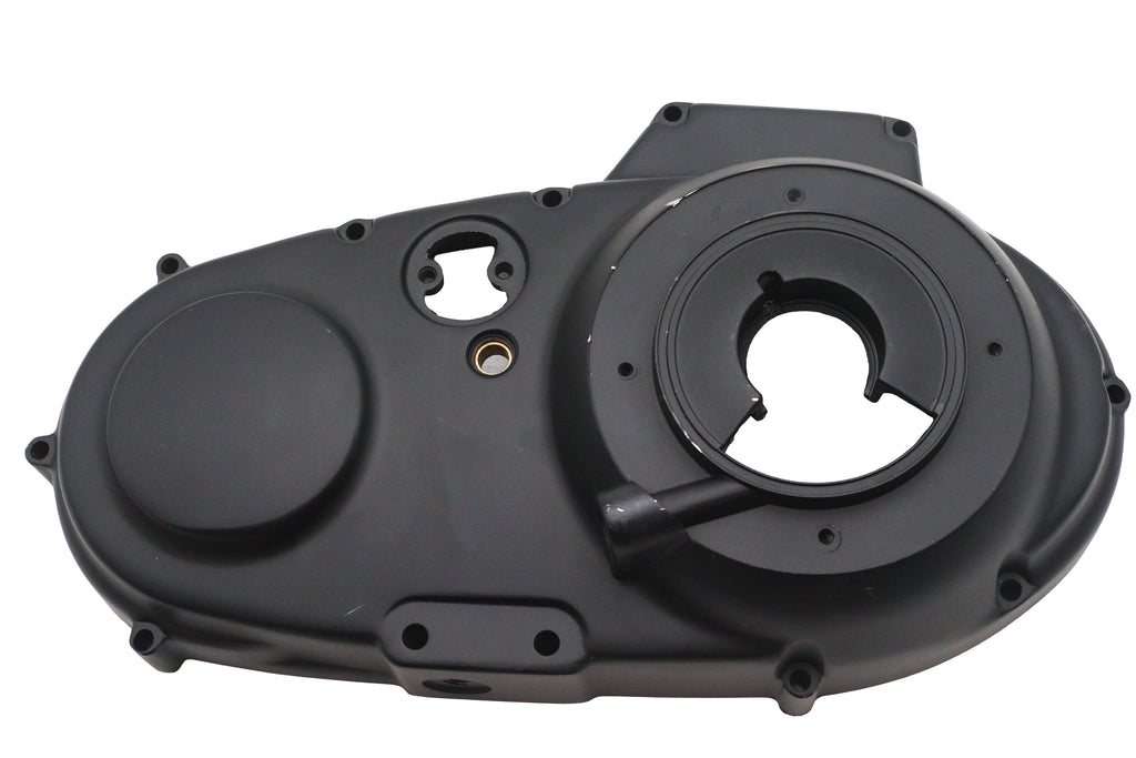Black V-Twin Factory Sample Outer Primary Cover for motorcycle drive line, showcasing a sleek, durable component.