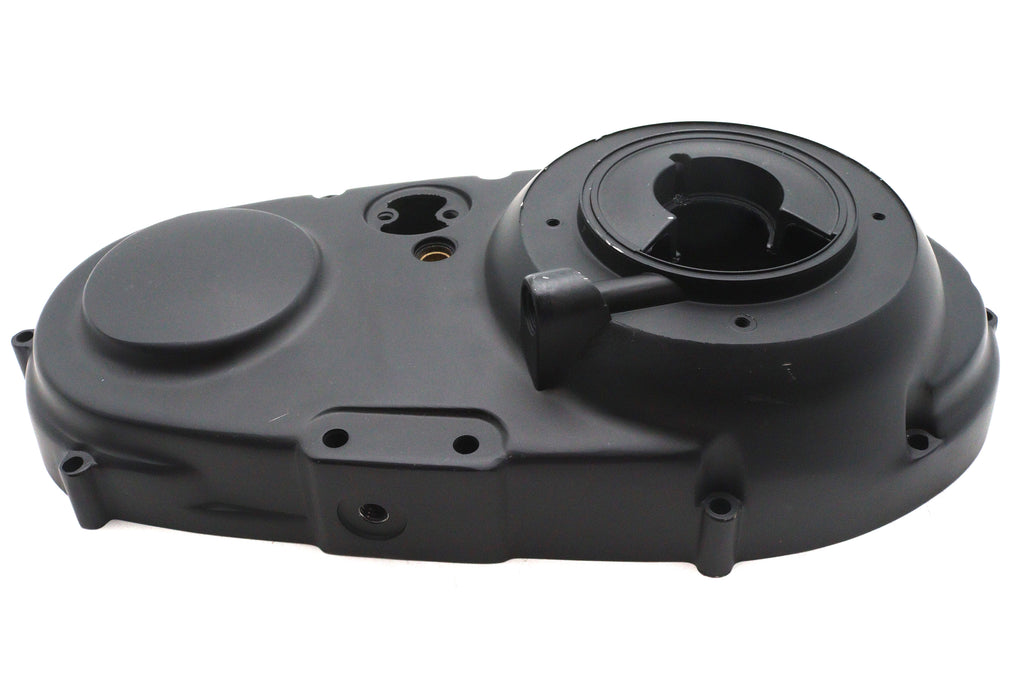 V-Twin Factory Sample black outer primary cover for V-twin drive line motorcycle.