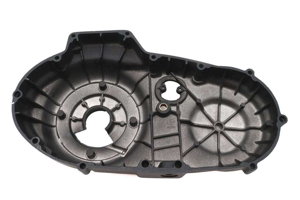 V-Twin factory sample outer primary cover in black for drive line, showcasing the durable motorcycle component.
