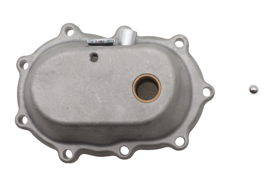 V-Twin All Balls Rodan kick starter cover kit in polished finish for transmission, showcasing a shiny metal cover with mounting hardware.