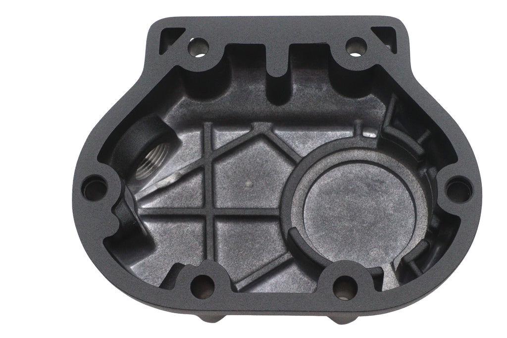 V-Twin drive line transmission clutch release cover, part number 43-2164D, for motorcycle clutch system, metal finish with branding.