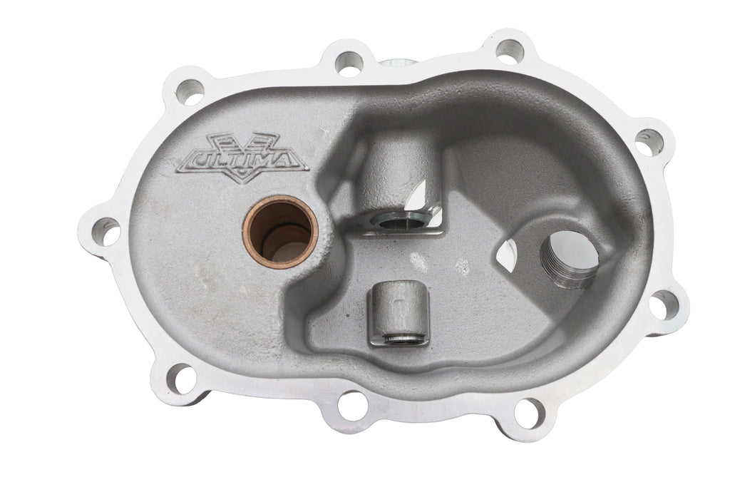 Ultima Big Twin Kick Starter Cover Cast for transmission, black metal with detailed casting, designed for Ultima motorcycle engines.