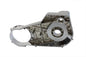 Chrome inner primary cover for drive line by Motorshop, showcasing a sleek, polished motorcycle part with detailed chrome finish.