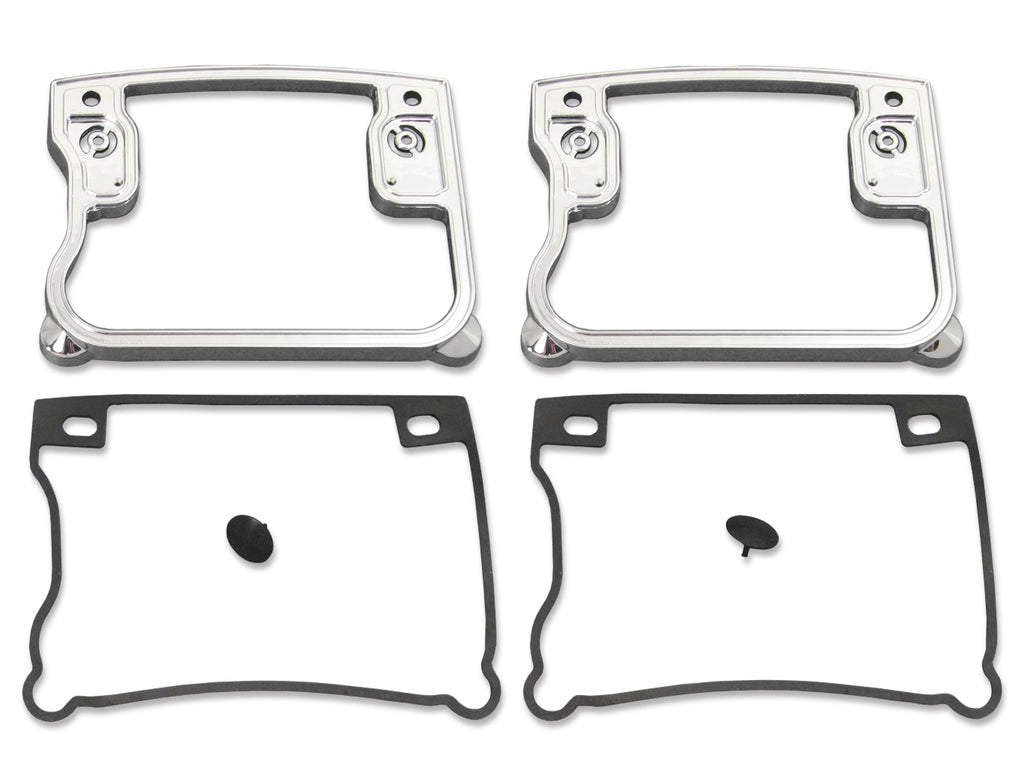 Chrome MotorShop Rocker Box Cover D-Ring Set for engine, featuring polished metal finish and detailed design.