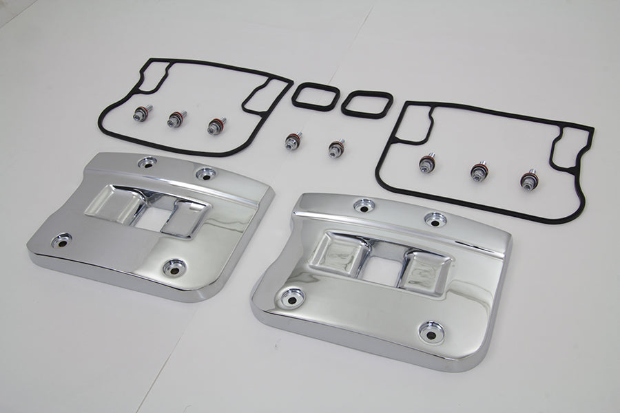 Chrome MotorShop Top Rocker Box Cover Set for engine, featuring polished metal finish and detailed design.