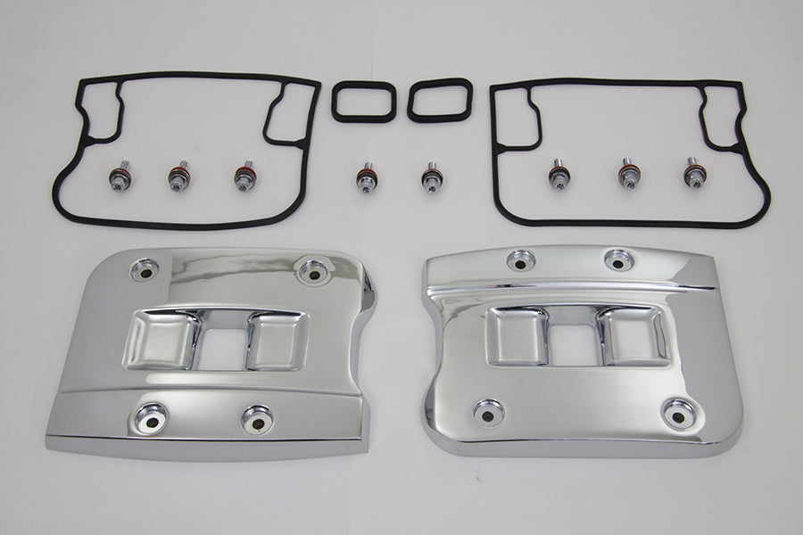 Chrome engine top rocker box cover set for motorcycles by MOTORSHOP, featuring a shiny, polished finish with detailed mounting hardware.
