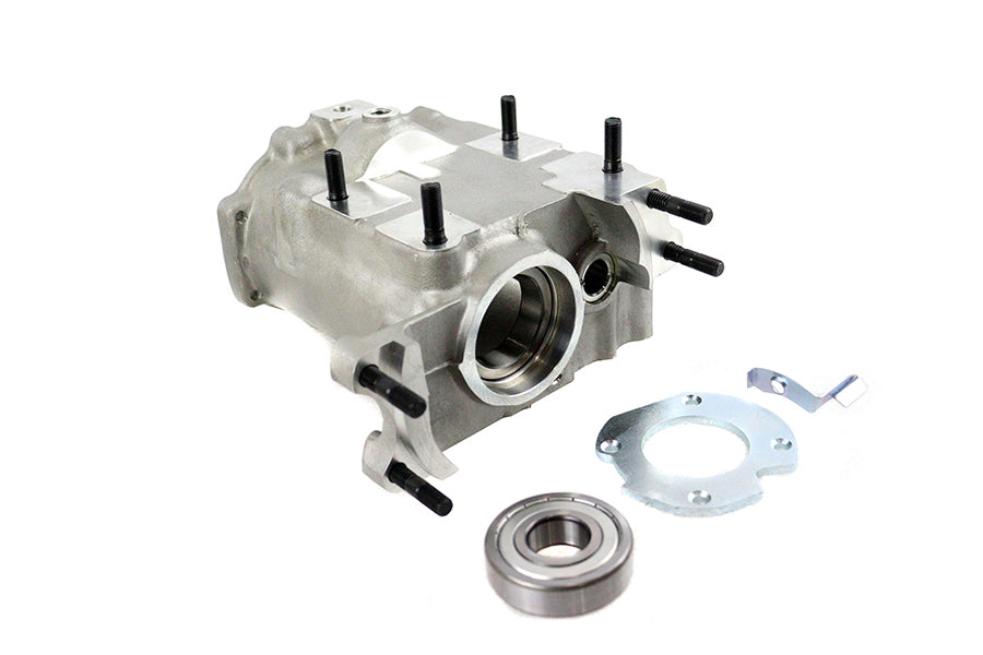 V-Twin all balls 4-speed transmission gear box with components, showing gears and internal parts for motorcycle transmission repair