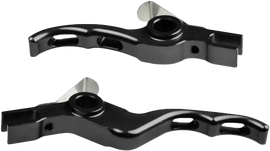 RIVA Billet Icontrol levers for motorcycle handlebars, showcasing sleek metal design and adjustable components.