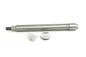 V-TWIN chrome flush mount front axle for motorcycle wheel and tire, shiny and polished metal finish.