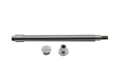 V-TWIN chrome flush mount front axle for wheel and tire, featuring a sleek, polished finish and sturdy construction.