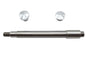V-TWIN chrome flush mount front axle for wheel and tire, featuring a sleek, polished finish and sturdy construction.