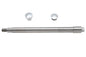 V-TWIN chrome flush mount front axle for motorcycle wheel and tire, featuring sleek, polished metal finish.