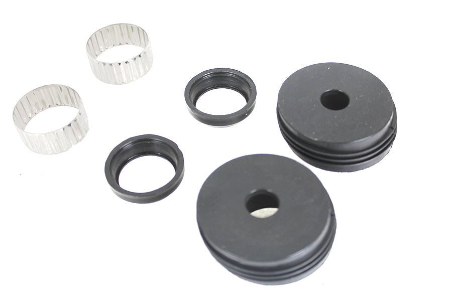 V-Twin Swingarm Bushing Set for motorcycle chassis, showing metal bushings and packaging in the image.
