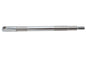 V-TWIN chrome front axle for motorcycle wheel and tire, featuring polished metal finish and sturdy construction.