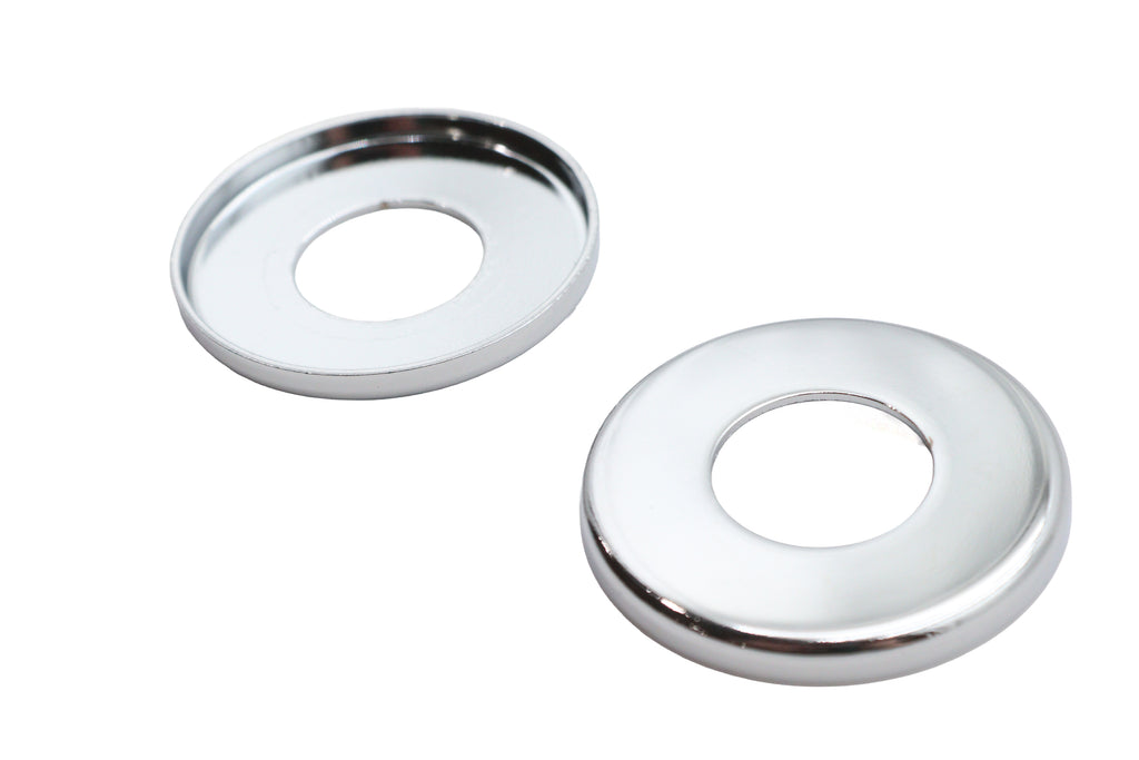 V-TWIN swingarm pivot bolt dust shield set for motorcycle chassis, protective metal covers for pivot assembly.