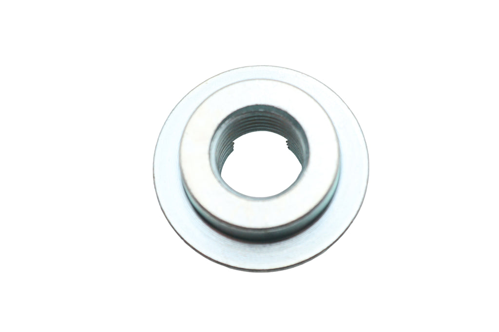 V-TWIN chassis swingarm pivot pin nut showing metal nut with threaded interior for motorcycle suspension assembly.