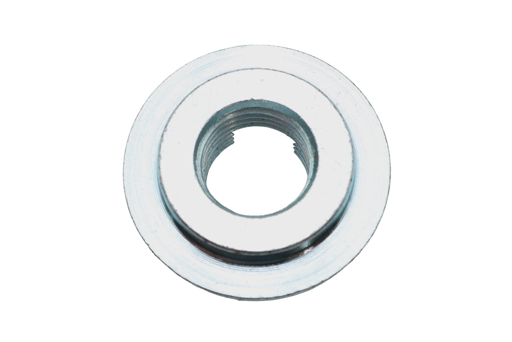 V-Twin swingarm pivot pin nut for motorcycle chassis, showing the metal nut with threading and mounting details.