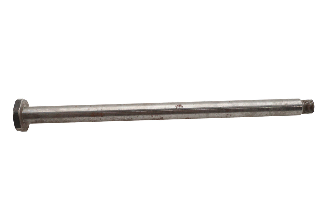 Stainless steel rear axle for Ultima Old Style wheel and tire, durable automotive part with polished finish.