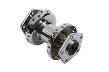 Load image into Gallery viewer, V-TWIN chrome front wheel hub for motorcycle, wheel and tire component with polished finish and detailed design.
