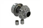 V-TWIN chrome front wheel hub for motorcycle wheel and tire assembly, featuring polished chrome finish and detailed design.
