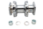 V-TWIN 40 spoke chrome rear wheel hub with extra wide offset dual flange, designed for motorcycle wheel and tire application.