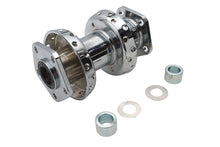 Load image into Gallery viewer, Chrome V-TWIN 40 spoke extra wide offset dual flange rear wheel hub with dual flanges, designed for motorcycle wheel assembly.