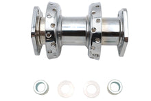 Load image into Gallery viewer, V-TWIN 40 spoke extra wide offset dual flange rear wheel hub in chrome for motorcycle with detailed spoke design.