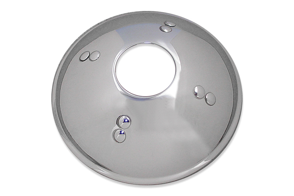 Chrome V-TWIN rear hubcap for wheel and tire, showcasing a shiny, stylish motorcycle wheel cover with a sleek finish.