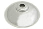 V-TWIN chrome front hubcap for wheel and tire, featuring a shiny, reflective finish and detailed design for motorcycle wheels.