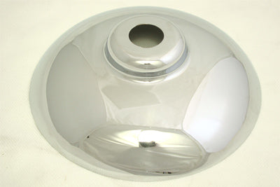 V-Twin chrome front hubcap for motorcycle wheel and tire, shiny metallic finish, fits V-Twin wheel and tire assembly.