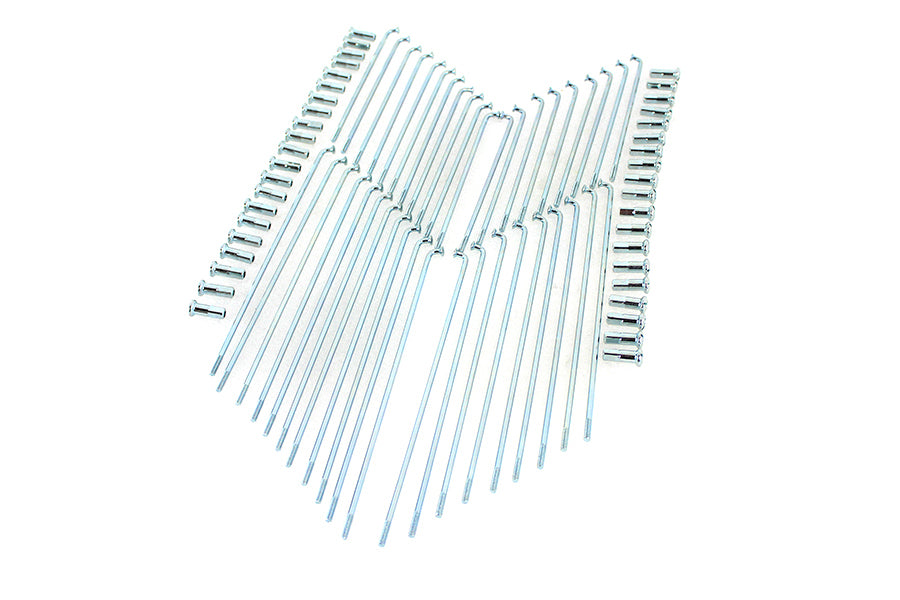 V-TWIN zinc plated 18-inch spoke set for side valve motorcycle wheels, featuring durable metal spokes with a polished finish.
