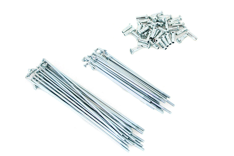 V-Twin zinc plated 18-inch spoke set for side valve motorcycle wheels, featuring durable V-Twin brand spokes.