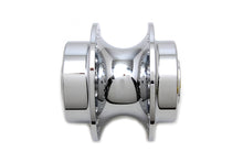 Load image into Gallery viewer, Chrome V-TWIN front wheel hub for motorcycle wheel and tire, featuring polished chrome finish and detailed hub design.