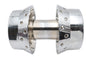 V-TWIN factory sample rear wheel hub with 3/4 inch bearings in chrome finish, suitable for motorcycle wheel and tire assembly.