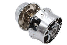 Load image into Gallery viewer, V-TWIN factory rear wheel hub with chrome finish and 3/4 inch bearings, designed for motorcycle wheel and tire applications.