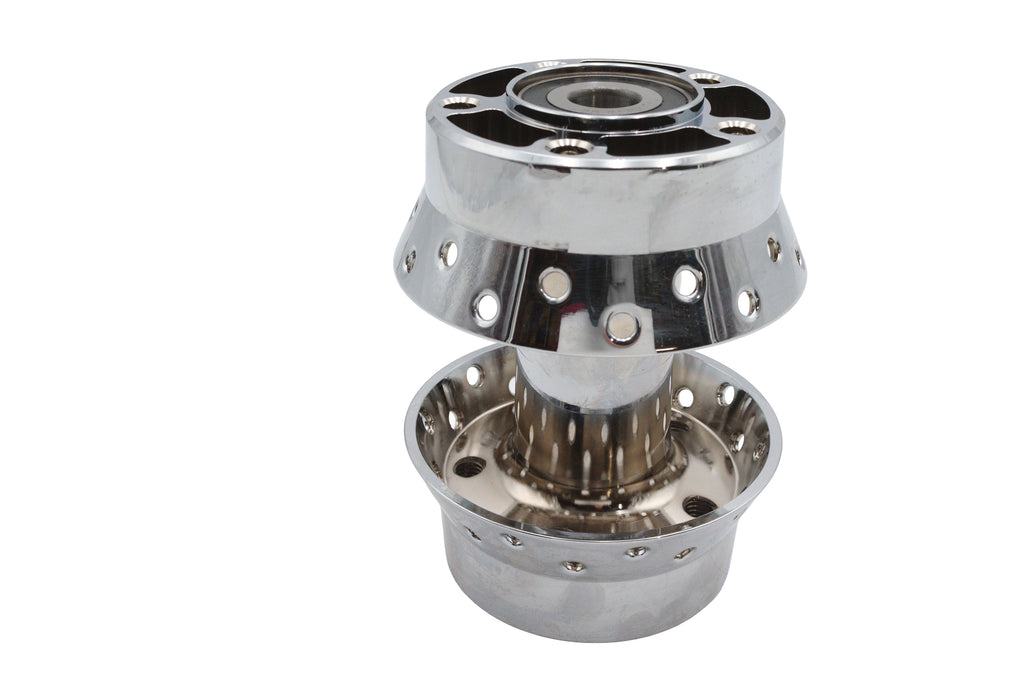 Chrome V-TWIN Factory Sample rear wheel hub with 3/4 inch bearings, designed for motorcycle wheel and tire applications.