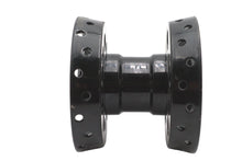 Load image into Gallery viewer, V-Twin factory sample wheel hub in black mounted on a wheel and tire, showcasing durable motorcycle wheel component.