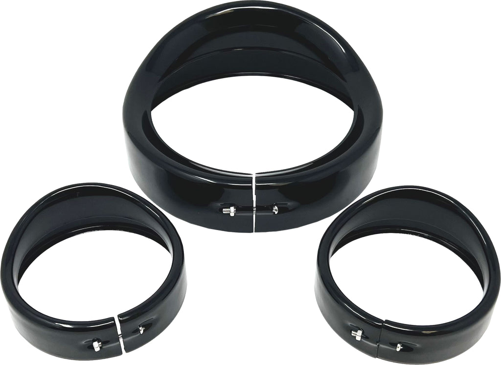 7" Gloss Blk Head/Pass Lights  Frenched Visor Kit