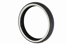 Load image into Gallery viewer, Vee Rubber 130/50 X 23 inch whitewall tire mounted on wheel, suitable for motorcycle or scooter, with detailed tread pattern visible.