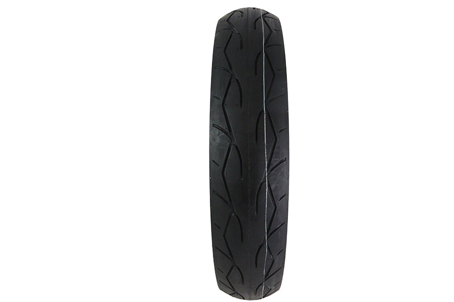 Vee Rubber 130/50 x 23 inch whitewall tire mounted on wheel, showcasing clean whitewall design and durable rubber construction.