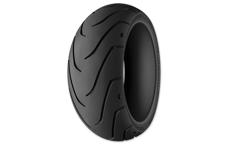 Michelin Rear Scorcher II 150/60ZR17 blackwall motorcycle tire mounted on wheel with tread pattern visible