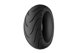 Michelin Rear Scorcher II 240/40R18 blackwall motorcycle tire mounted on wheel, showing tread pattern and sidewall branding.