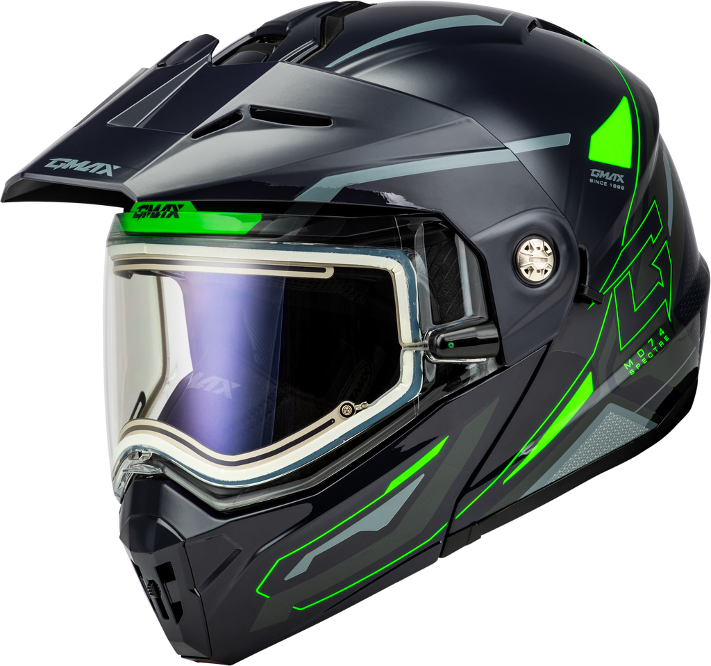 Md 74s Spectre Snow Helmet W/ Elec Shield Grey/Neon Green Xs