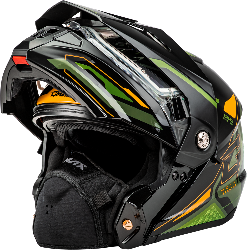 Md 74s Spectre Snow Helmet W/ Elec Shield Black/Green Xs