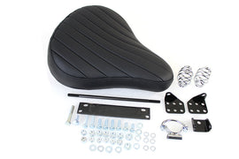 Bates Style Solo Seat Kit with saddlebag, black leather motorcycle seat and matching saddlebag for custom cruiser bikes.