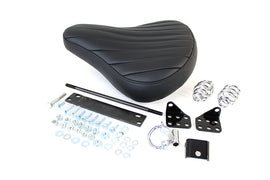 Bates Style Solo Seat Kit with saddlebag for motorcycle, featuring a black leather seat and matching saddlebag for classic look
