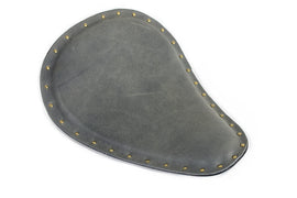 Bates Bobber Solo Seat attached to motorcycle, showcasing black leather saddle and sleek design for custom bobber style bikes.